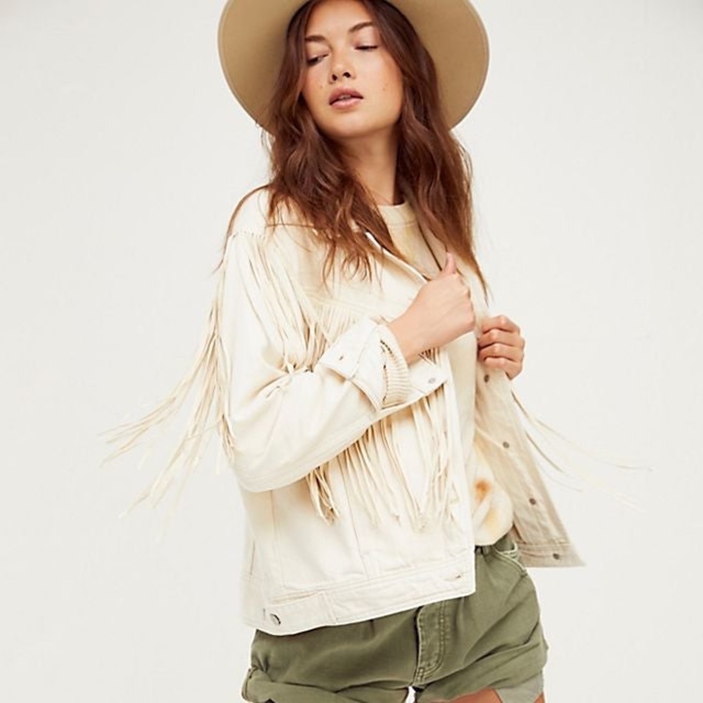 Free People After Hours Fringe Denim Jacket NWOT